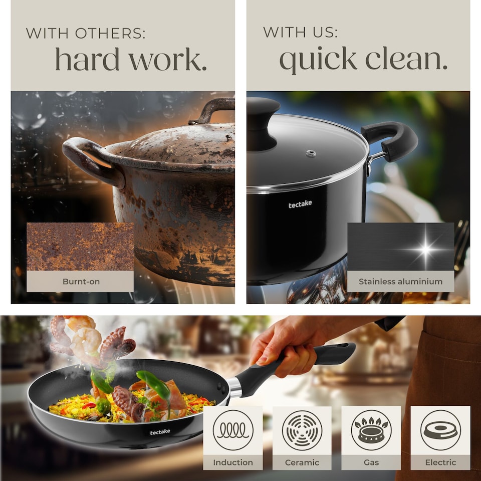 image 1 of Dinnerware Set for 6 People with Plates, Bowls, Utensils, Pots and Pans | Grey | grey/black | 39 pc | 1