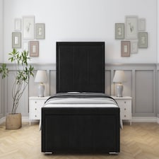 Sloomy Lancaster Black Plush Bed Frame With 50" Upholstered Headboard 6' Super King