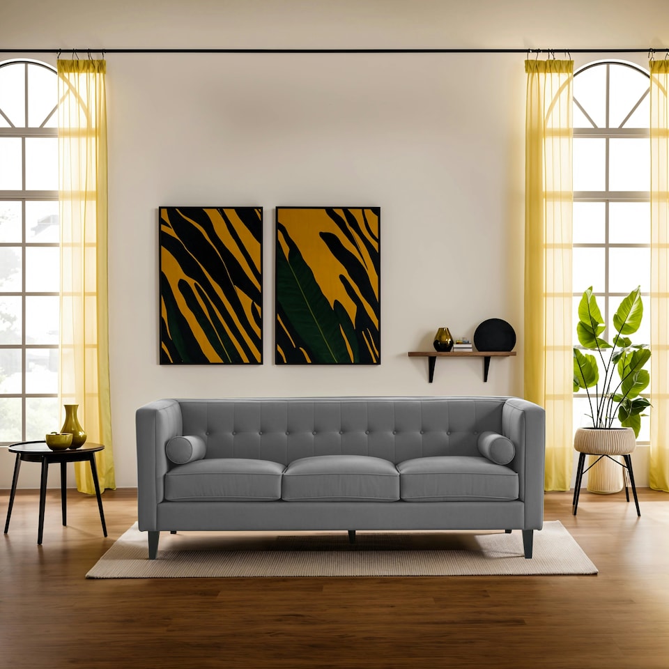image 1 of Helia Grey Velvet Sofa Grey