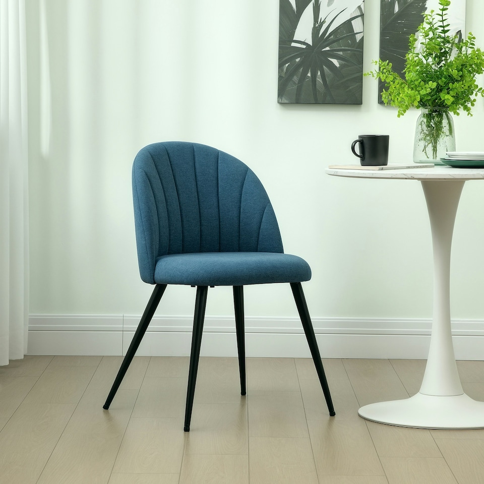 image 1 of HOMCOM Set of 2 Dining Chairs with Shell Backrest and Padded Seat Blue