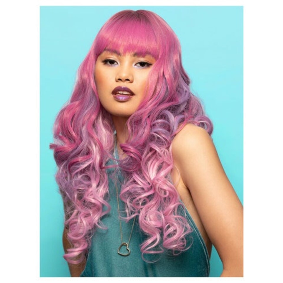 Manic Panic Dusky Jewel Siren Pink & Lilac Long Curled Hair with Fringe Wig
