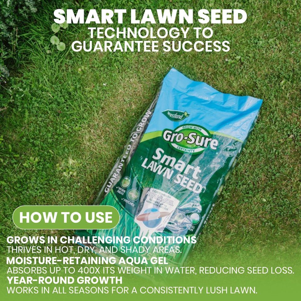 image 1 of Westland Gro-Sure Smart Lawn Seed 80 Meter Square 3.2kg Aqua Gel Coated Grass Seed Mix for Fast Growing Lawn Coverage