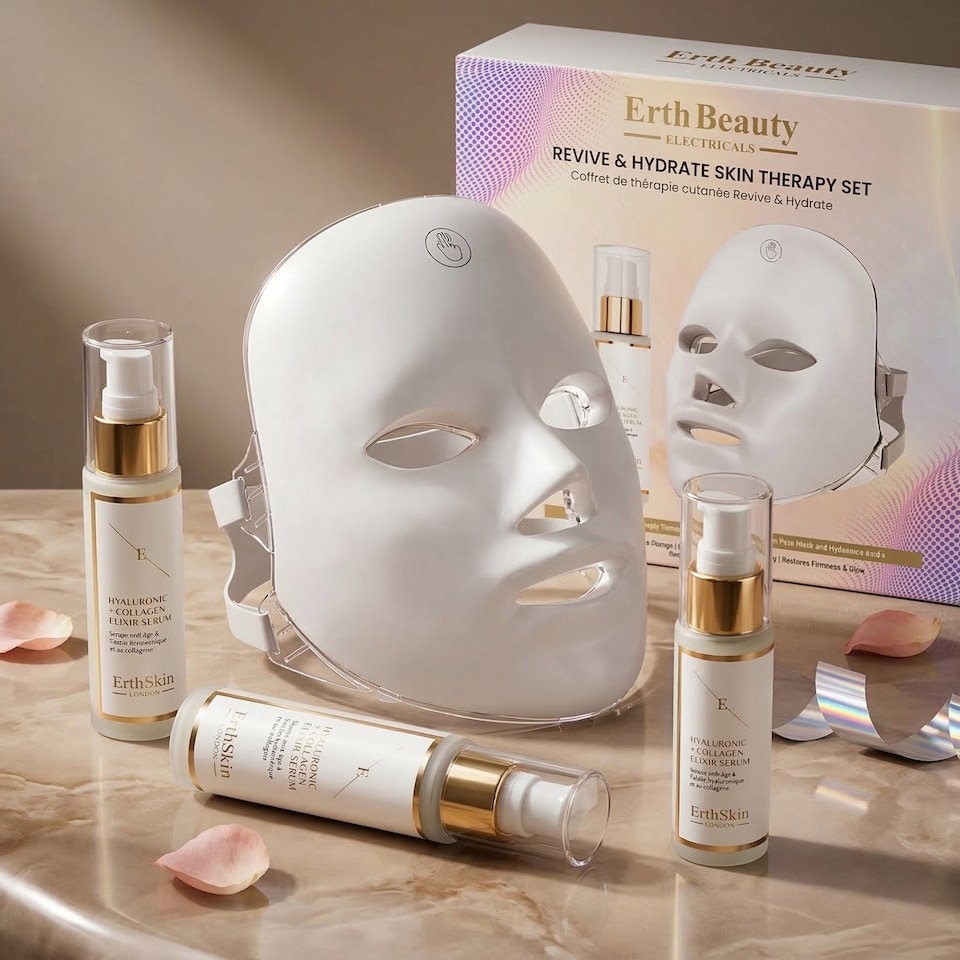 image 1 of Erth Skin London Revive & Hydrate Skin Therapy Set (Skin Retreat & Renew Light Therapy Face Mask + Ha Serum 60ml