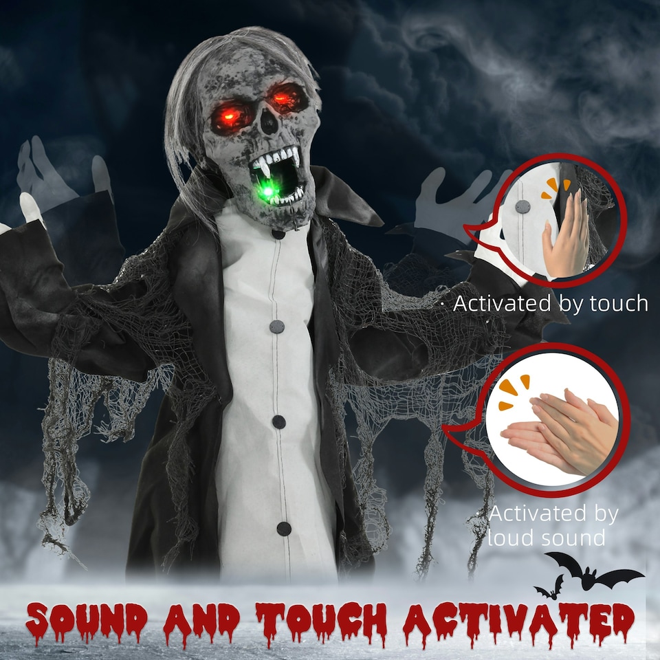 image 1 of HOMCOM Voice Activated Halloween Animatronics Skeleton, Battery Operated