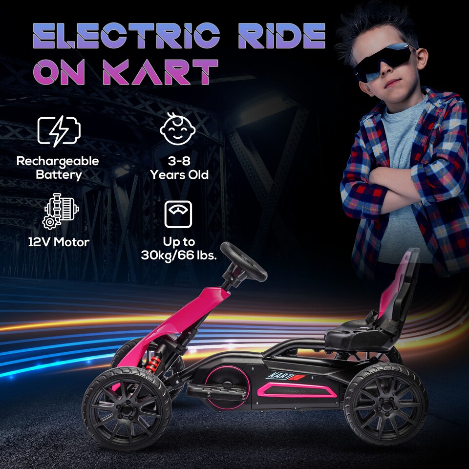 image 1 of HOMCOM 12V Electric Go Kart w/ Forward Reversing 2 Speeds for 3-8 Yrs - Pink