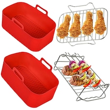 SPARES2GO Basket Drawer Liner and Multi Layer Shelf Racks Skewer Rack Set for Air Fryer