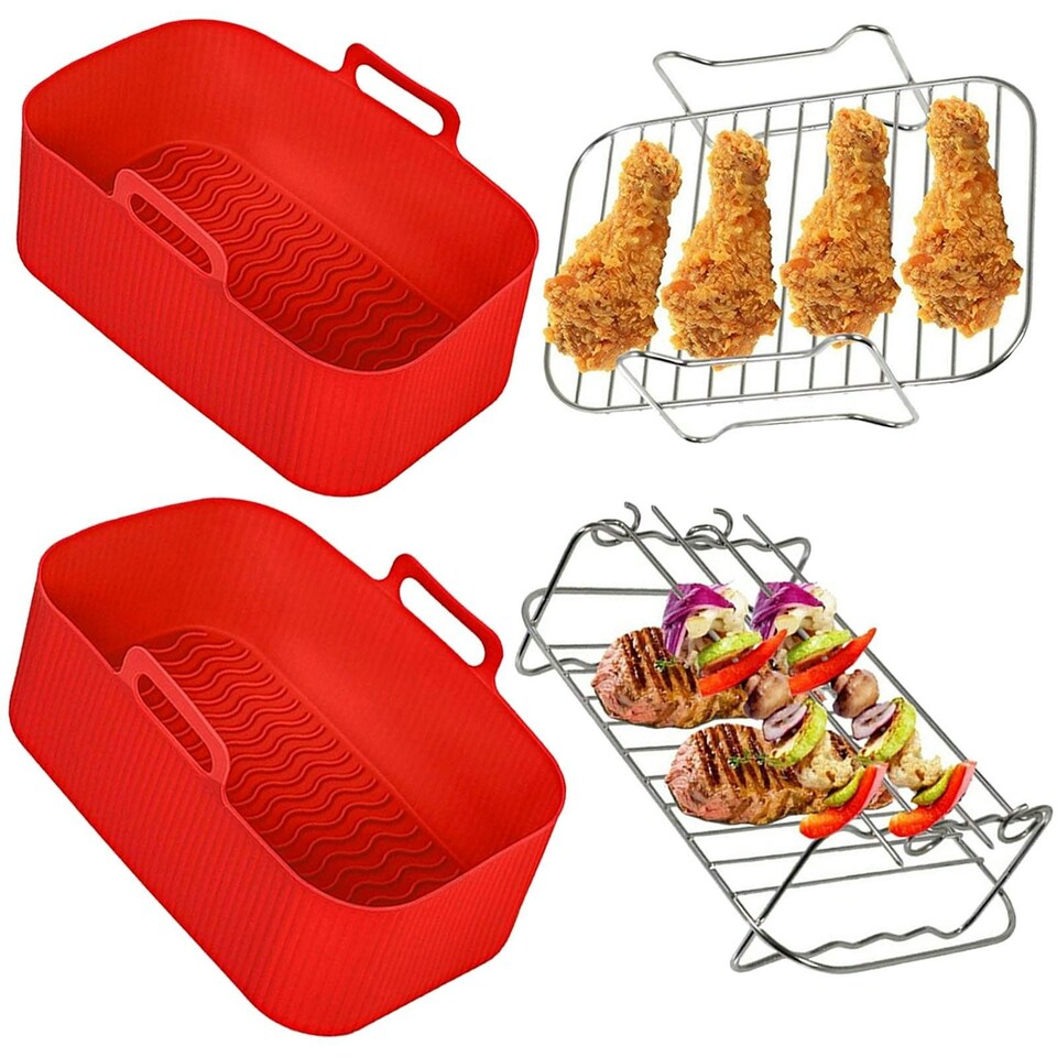 image 1 of SPARES2GO Basket Drawer Liner and Multi Layer Shelf Racks Skewer Rack Set for Air Fryer