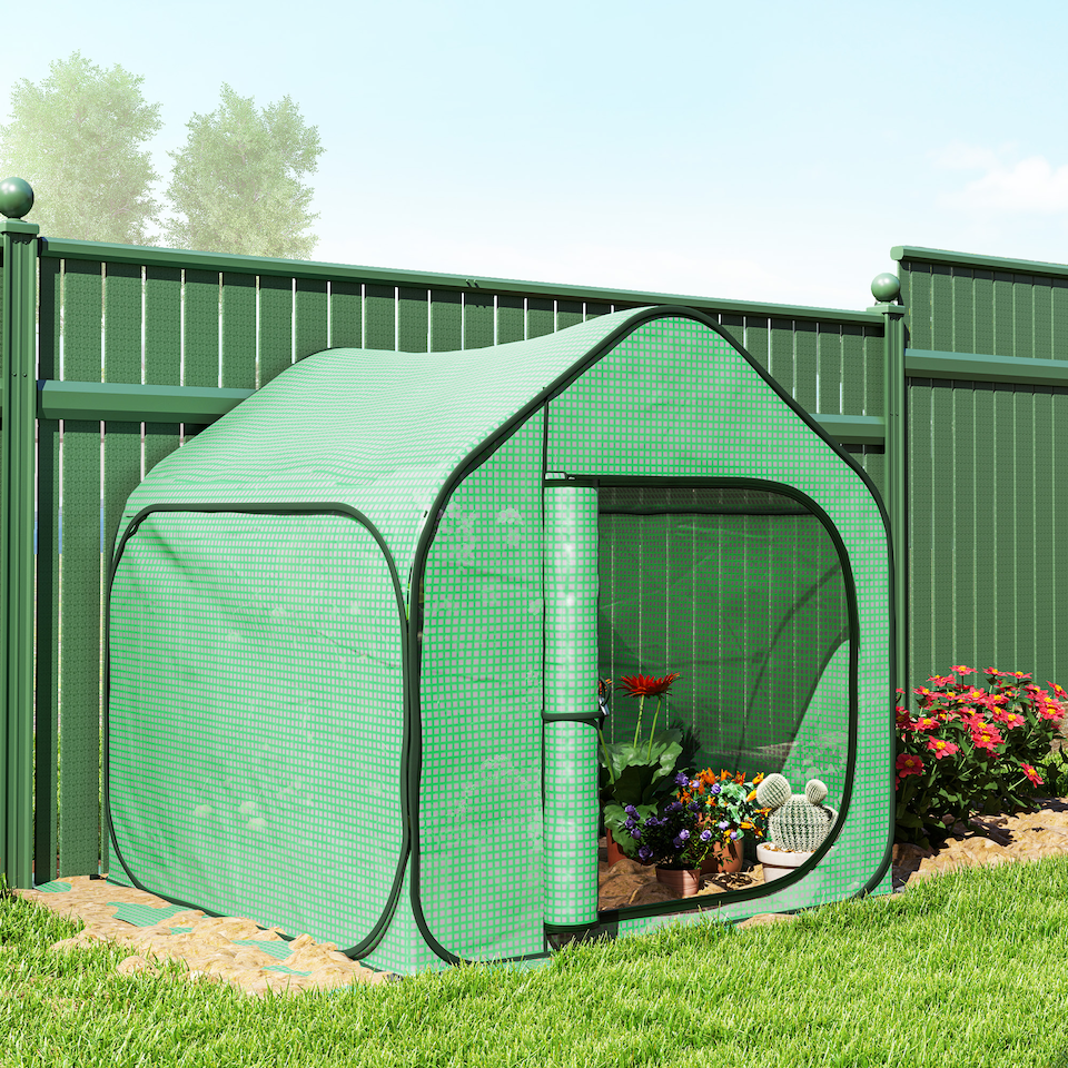 image 1 of Outsunny Mini Pop Up Greenhouse w/ Reinforced PE Cover, Zipper Door, Green | Green | 1