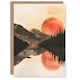 image 1 of Greeting Card Red Sun Setting Behind Lakeside Forest Mountains