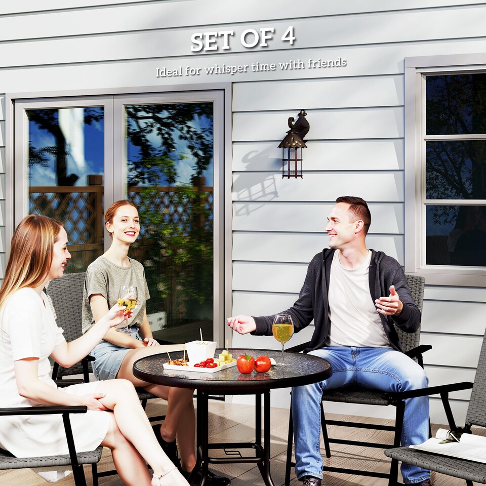 image 1 of Outsunny Folding Garden Chairs Set of 4, PE Rattan Garden Dining Chairs with Armrests, High Back and Steel Frame, Weather Resistant Outdoor Dining Furniture for Patio, Balcony, Grey | Grey