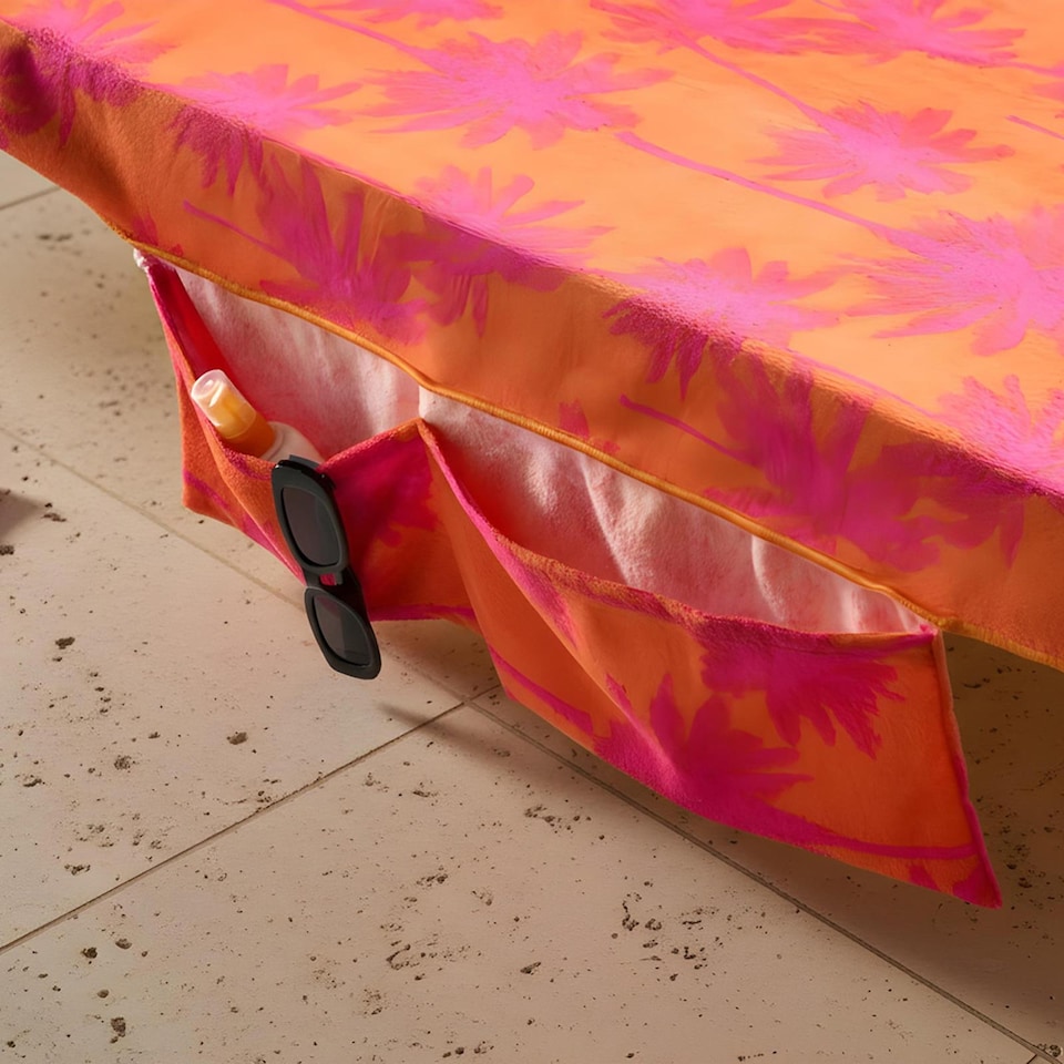 image 1 of OHS Print Beach Towel with Bag Quick Dry Absorbent Travel Spa | Orange | Palm Trees | One size