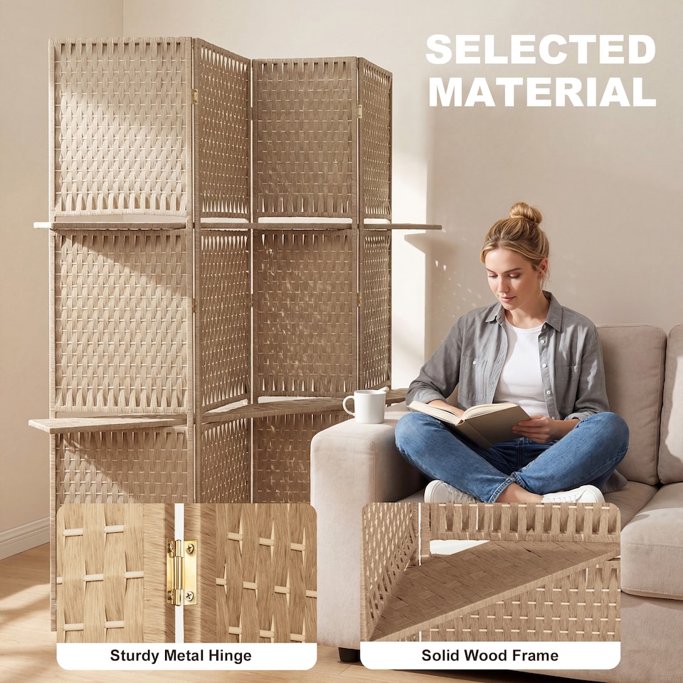 image 1 of HOMCOM 4-Panel Folding Room Divider with Shelves