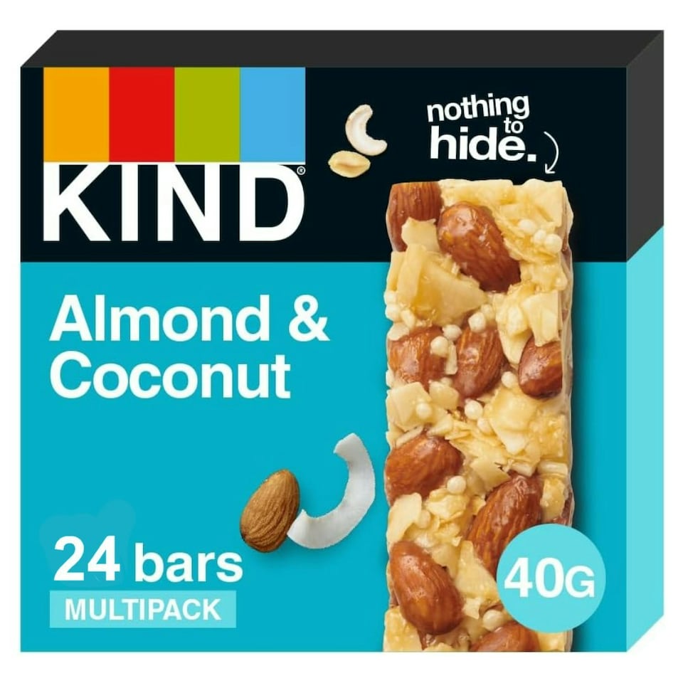 image 1 of KIND Bars, Gluten Free Snack Bars, Almond & Coconut, High Fibre, Healthy Snack, No Artificial Colours, Flavours or Preservatives, Multipack 24 x 40g