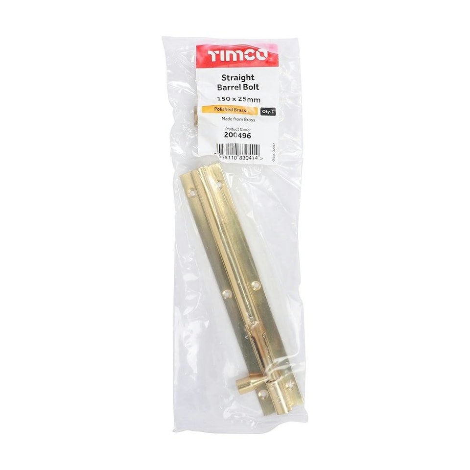 image 1 of Timco - Straight Barrel Bolt - Polished Brass (Size 150 x 25mm - 1 Each)