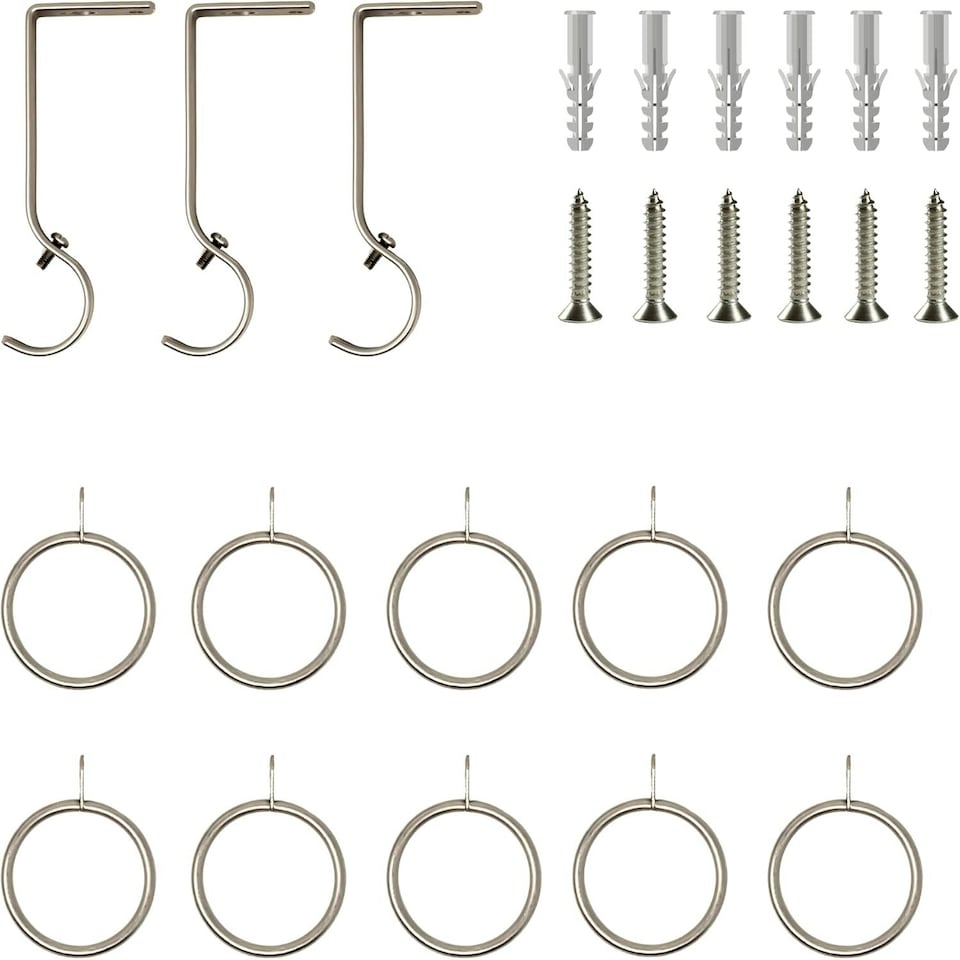 image 1 of Extendable Curtain Pole Round Ball Metal Curtain Rail Pole Set Includes Rings, Finials, Brackets & Fittings - Satin Nickel - 40cm to 144cm (15” to 57”)