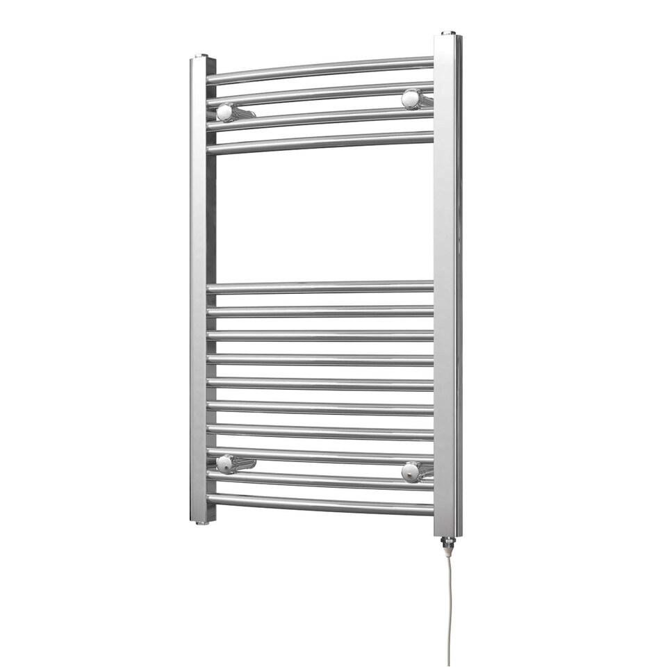 image 1 of Zennor Curved Electric Towel Rail Standard Heated Bathroom Radiator - Chrome (H) 800mm x (W) 500mm - 200W