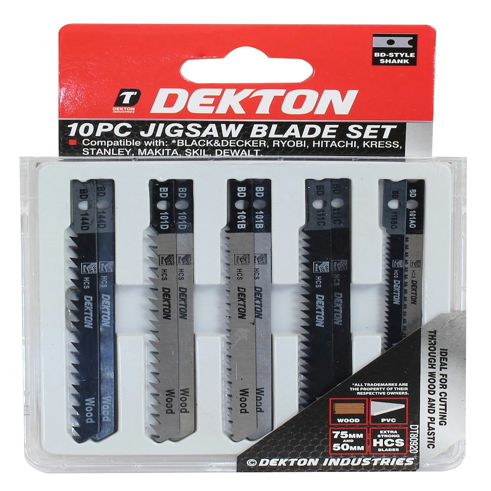 image 1 of Dekton 10 Pcs Jig Saw Blades Set Wood Fast Cutting For Bosch, Dewalt, Makita, Mi