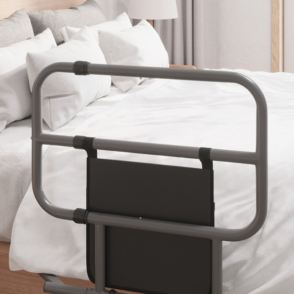 image 1 of HOMCOM Large Safety Bed Rail for Elderly Adults, Heavy Duty Folding Bed Assist Rail with Storage Pocket for Disabled, Pregnant, Black | Black