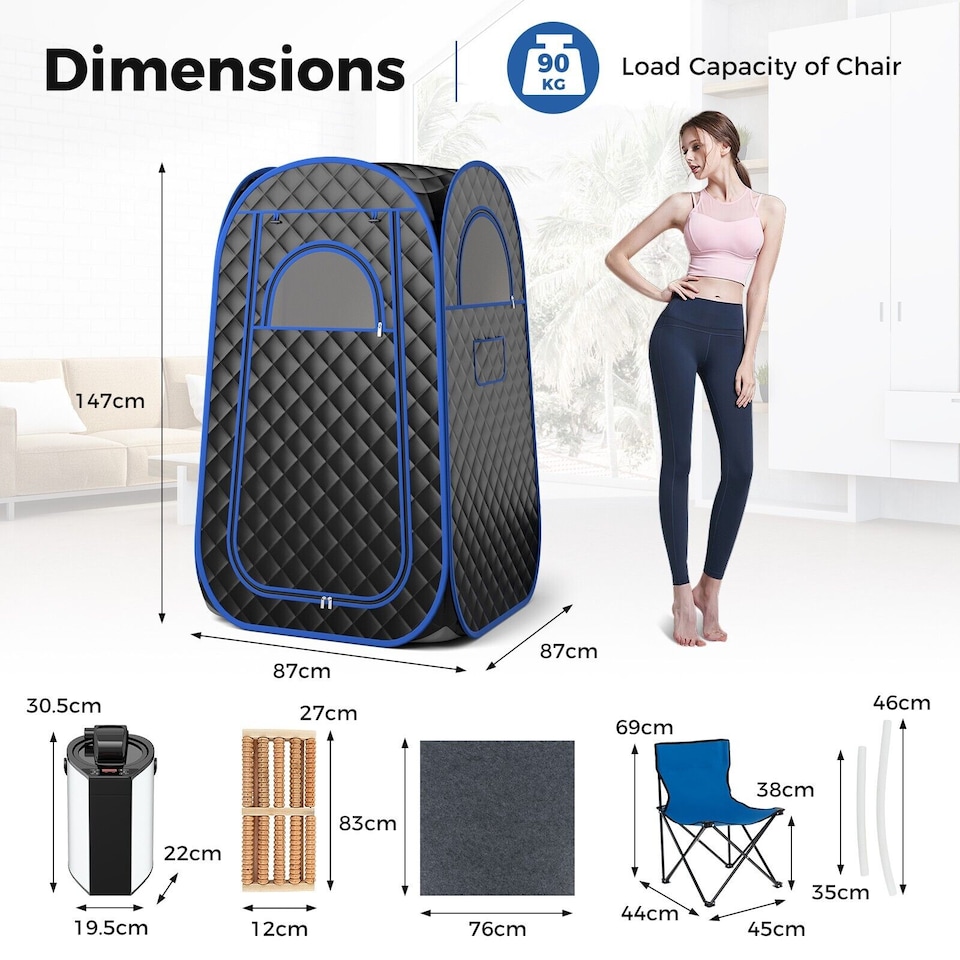image 1 of COSTWAY Portable Home Sauna Full Body Steam Sauna Tent w/3L Steam Generator