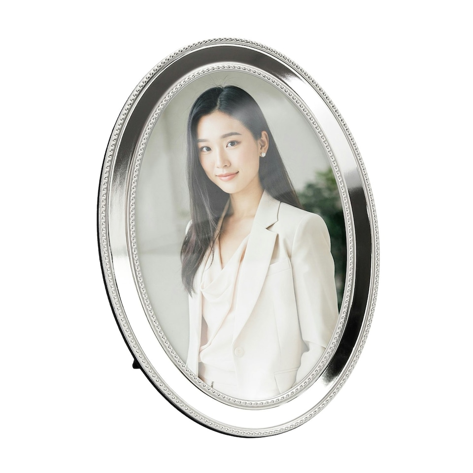 image 1 of Chic Oval Nickel Plated Metal 4x6 Picture Frame with 3D Dotted Design Silver | One Size