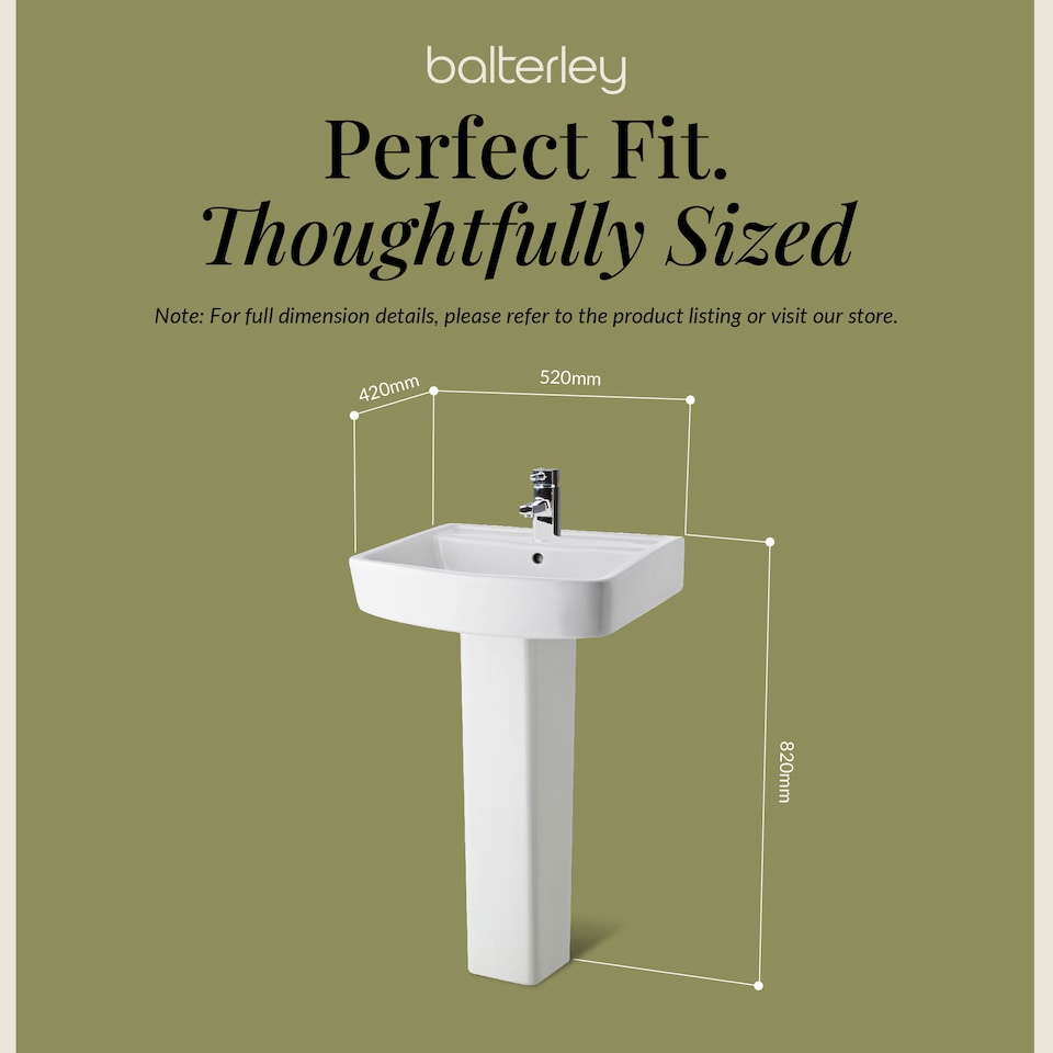image 1 of Square 1 Tap Hole Basin Full Pedestal 520mm | White | White | 420 x 520 x 820mm