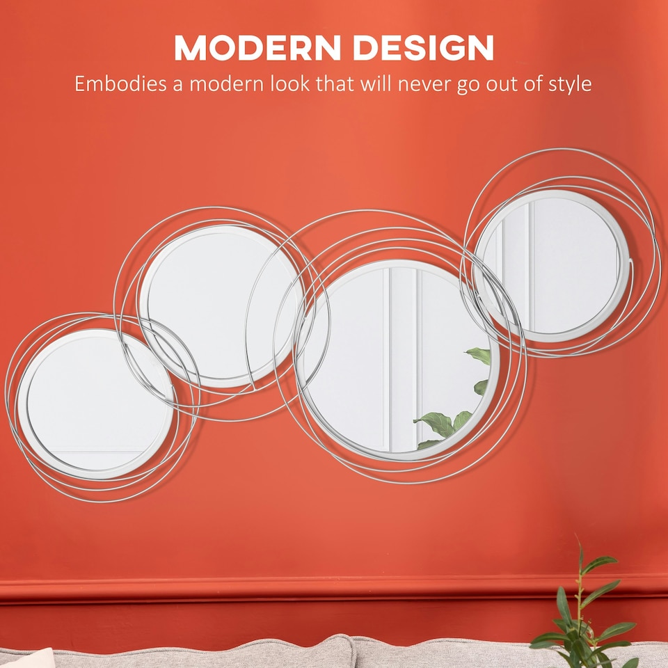image 1 of HOMCOM Metal Wall Art Decorative Mirror Decor Modern Wall Sculpture, Silver Gold