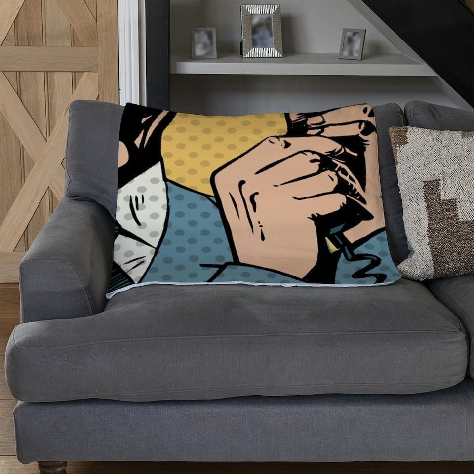 image 1 of Male businessman talking on the phone style pop art retro (Blanket)