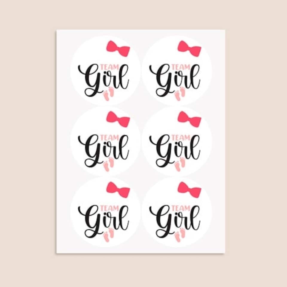 image 1 of Team Girl Gender Reveal Round Stickers 88mm - Sheet of 6