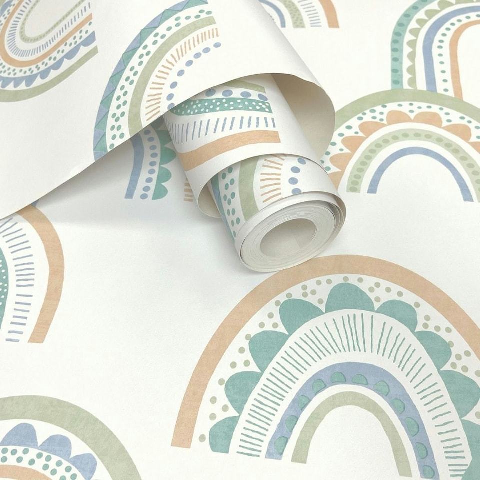 image 1 of Holden Décor Boho Rainbow Wallpaper - Green/Teal - 10m x 53cm Green