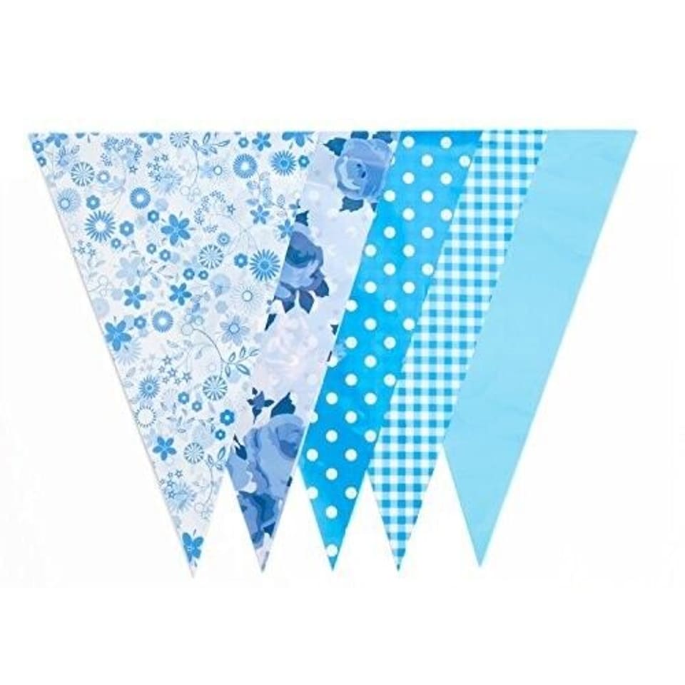 image 1 of Blue Vintage Print Party Bunting 10m with 20 Pennants
