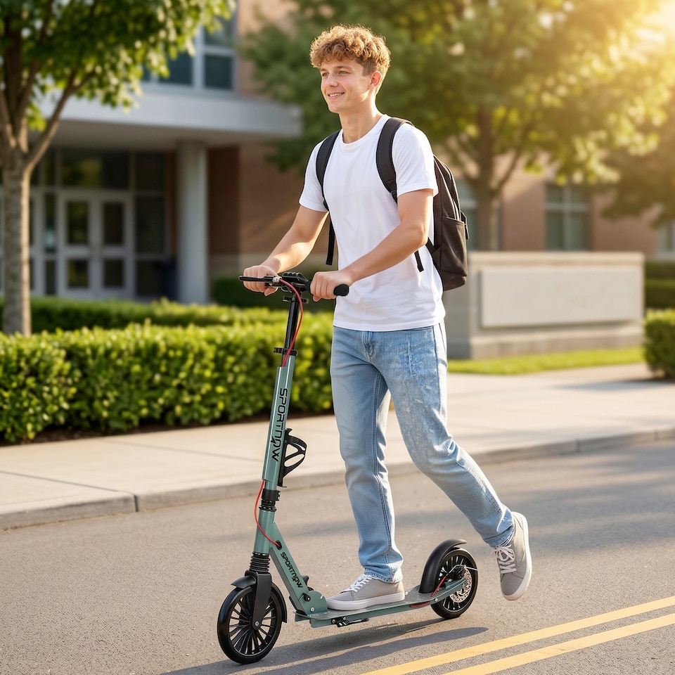 image 1 of SPORTNOW Foldable Kick Scooter with Height Adjustable Handlebar, Adult Scooters