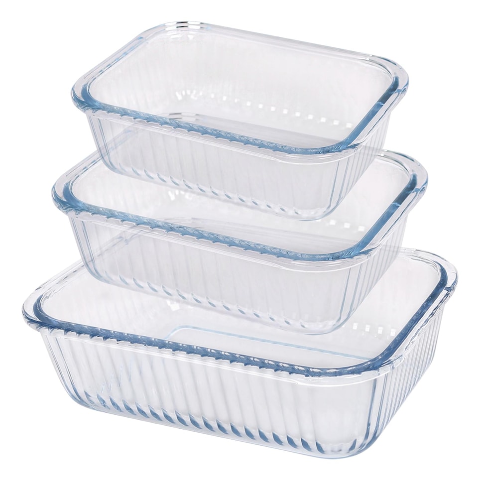 image 1 of Argon Tableware 3pc Optical Rectangular Glass Cake Dish Set - 3 Sizes | Clear | Clear | 3 Sizes