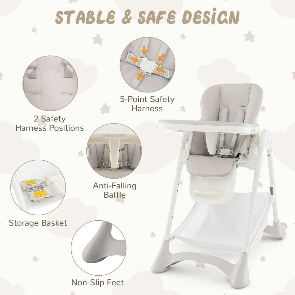 image 1 of COSTWAY Folding Baby High Chair Convertible High Chair Beige