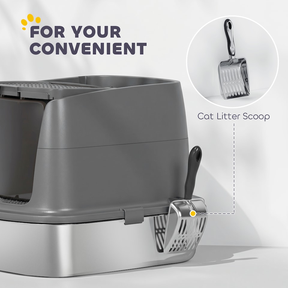 image 1 of PawHut Stainless Steel Litter Box, Enclosed Metal Cat Litter Tray with Scoop