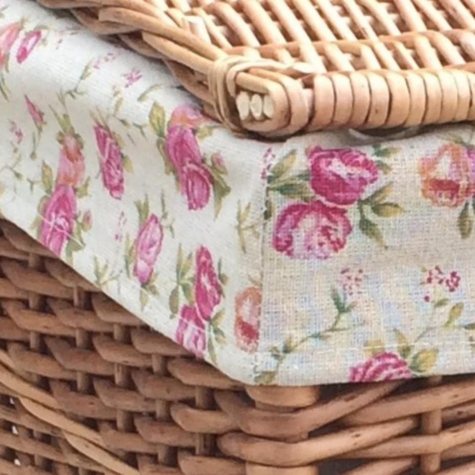 image 1 of Garden Rose Lining Set of 2 Light Steamed Square Laundry Wicker Basket | Multi | Garden Rose