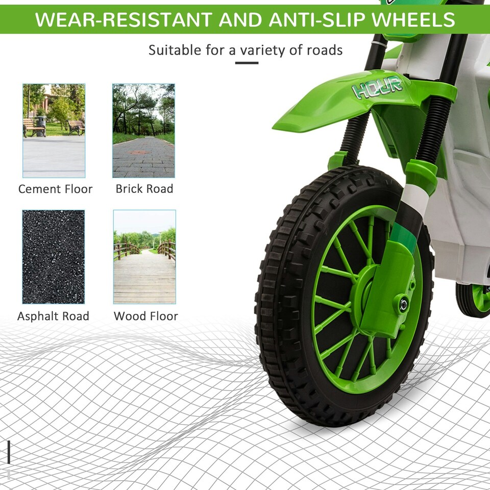 image 1 of HOMCOM 12V Kids Electric Motorbike Ride-On Motorcycle w/ Training Wheels - Green