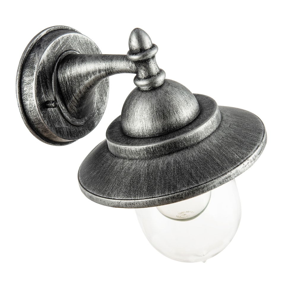 image 1 of Classic Style Outdoor Wall Lamp Lantern in Brushed Black Silver with Clear Shade | Silver
