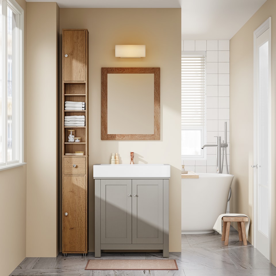 image 1 of SoBuy BZR34-II-PF,Tall Bathroom Storage Cabinet with 4 Adjustable Shelves and 1 Drawer | Brown | Dark Brown | 1