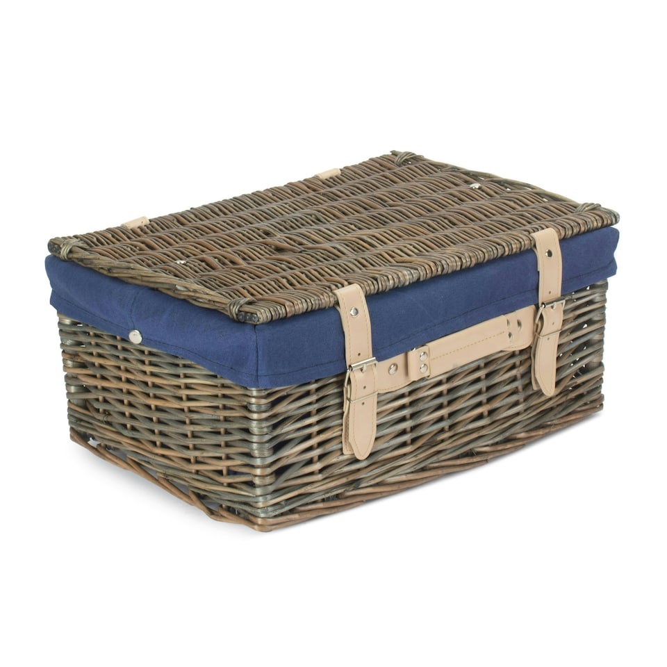 image 1 of 41cm Antique Wash Wicker Picnic Basket with Lining Blue | Blue | One Size