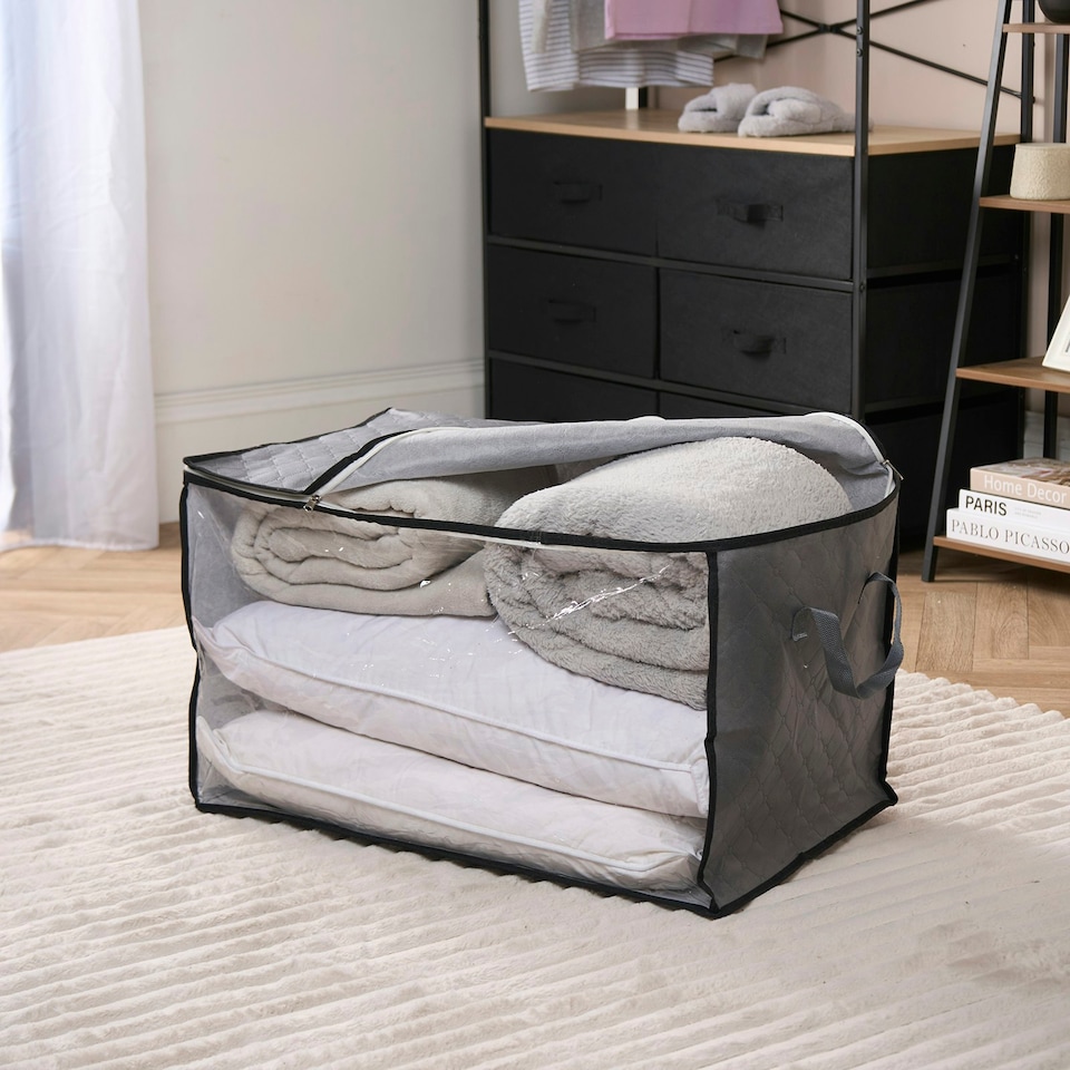 image 1 of OHS Extra Large Reusable Clothes Shoes Bedding Underbed Bedroom Storage Organiser Bag - 112L Grey | Charcoal | 70 x 70 x 40cm