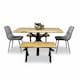image 1 of Wooden Dining Table with 2 Benches and Grey Velvet Chairs, Stylish Dining Room Furniture