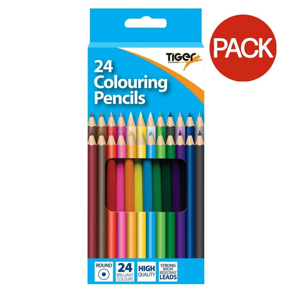 Tiger Stationery Full Length Coloured Pencil (Pack of 24) - Multicoloured - One Size