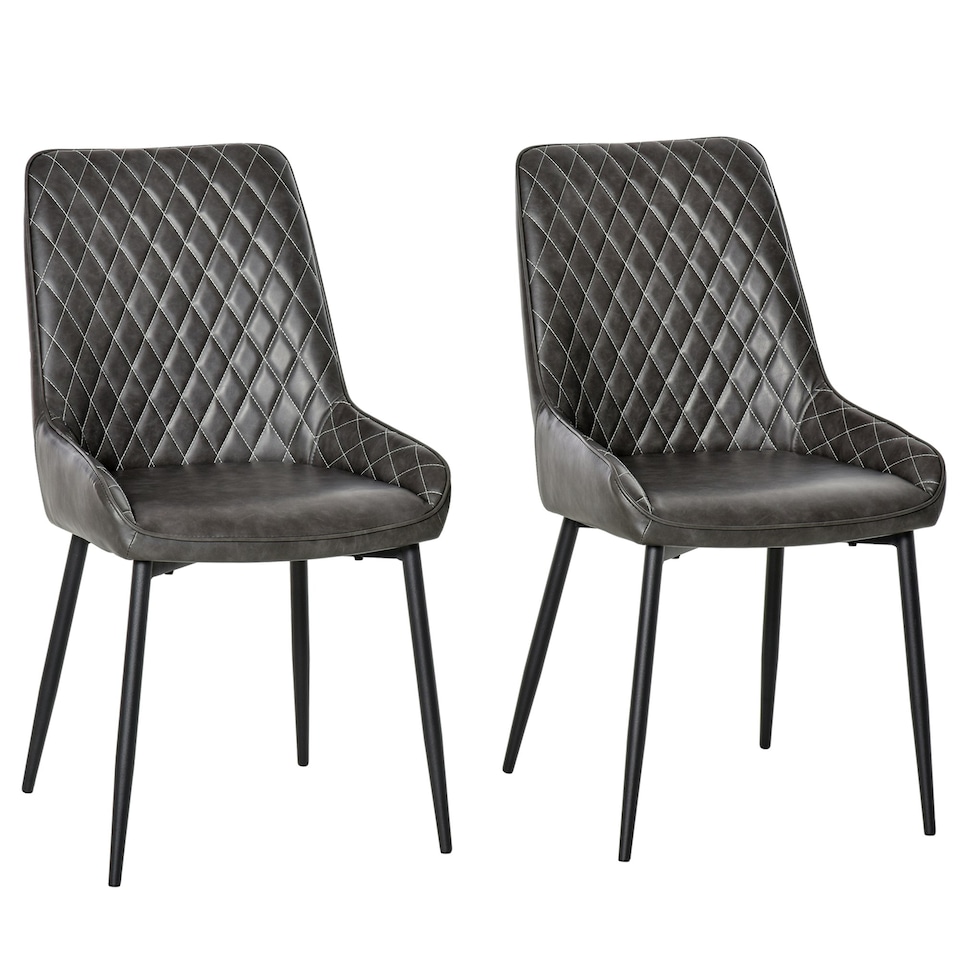image 1 of HOMCOM Retro Dining Chair Set of 2, PU Leather Upholstered Side Chairs