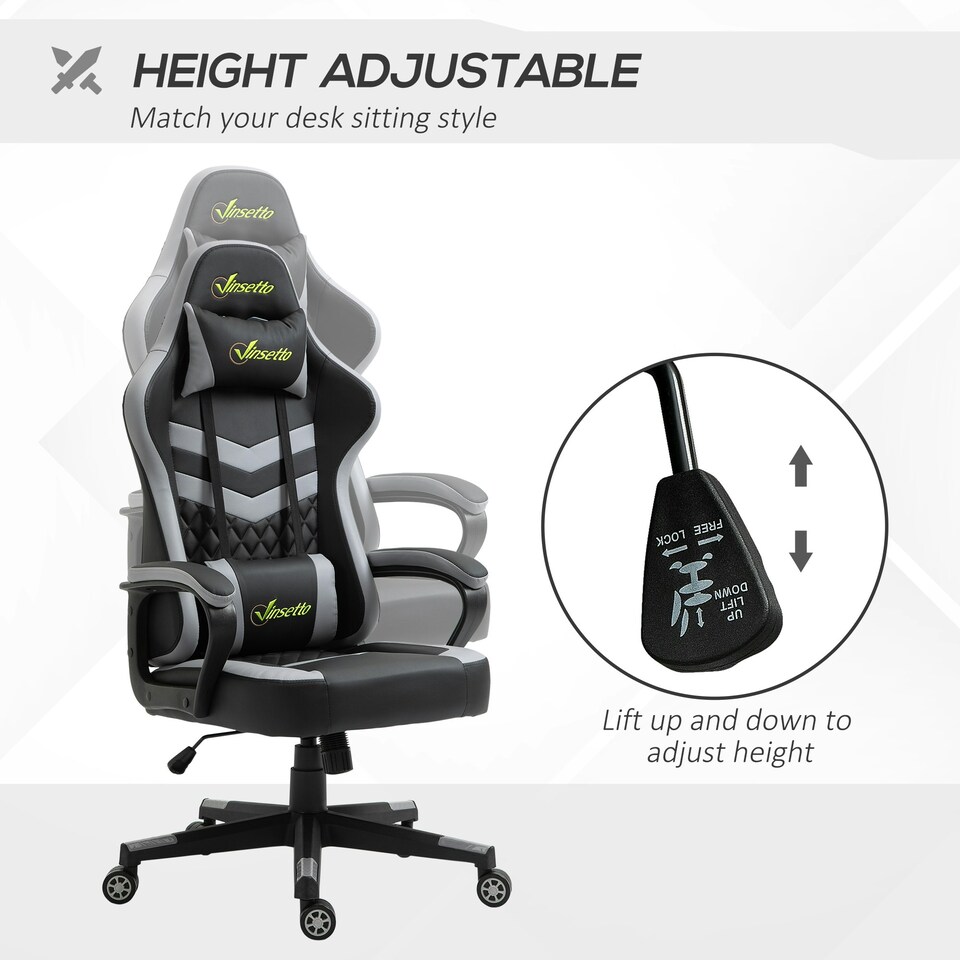 image 1 of Vinsetto Racing Gaming Chair w/ Lumbar Support, Swivel Wheels, Black Grey