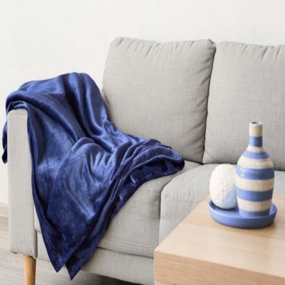 image 1 of Plush Collection Flannel Fleece Super Soft Throw in Navy (50" x 60") Blue | Blue