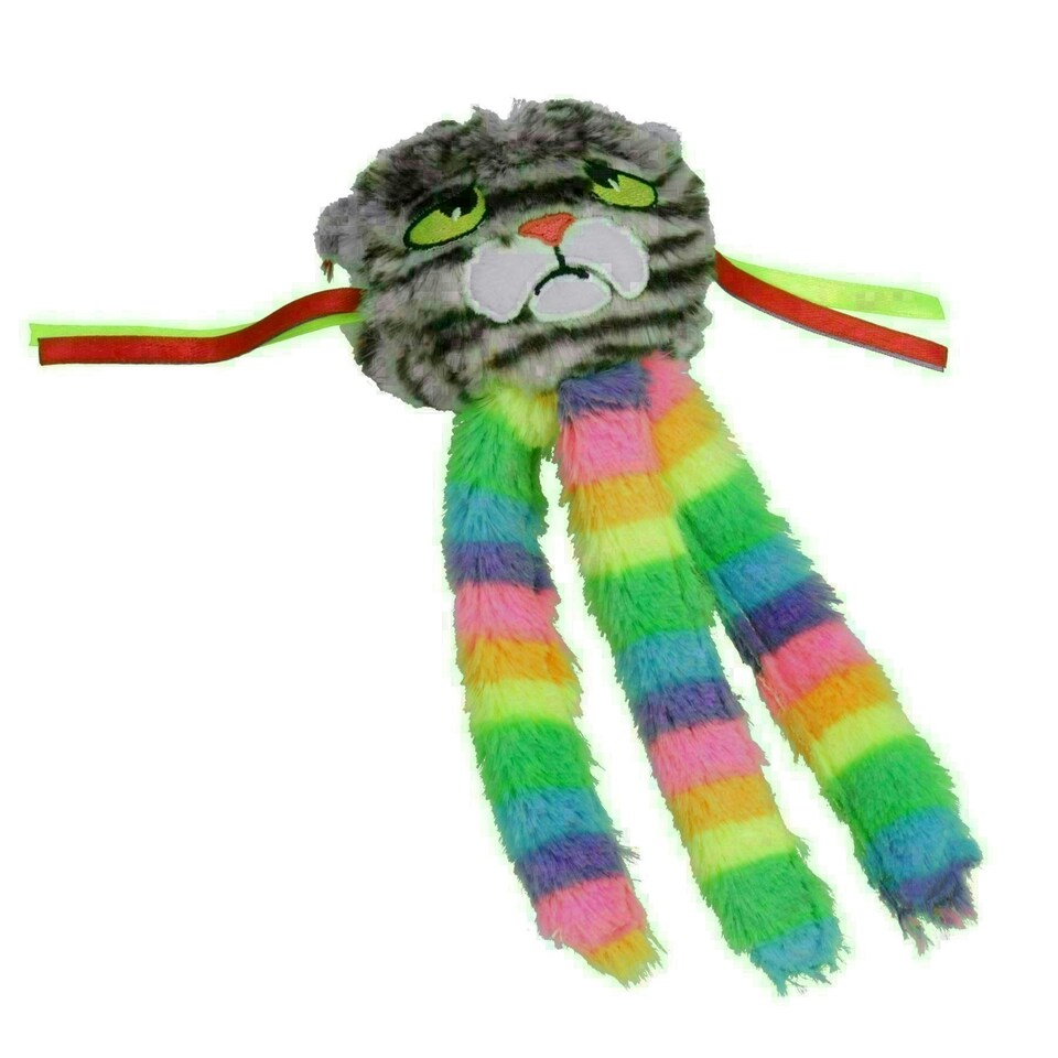 image 1 of Cat Kitten Catnip Filled Interactive Moody Moggy Rainbow Grab Play Toy
