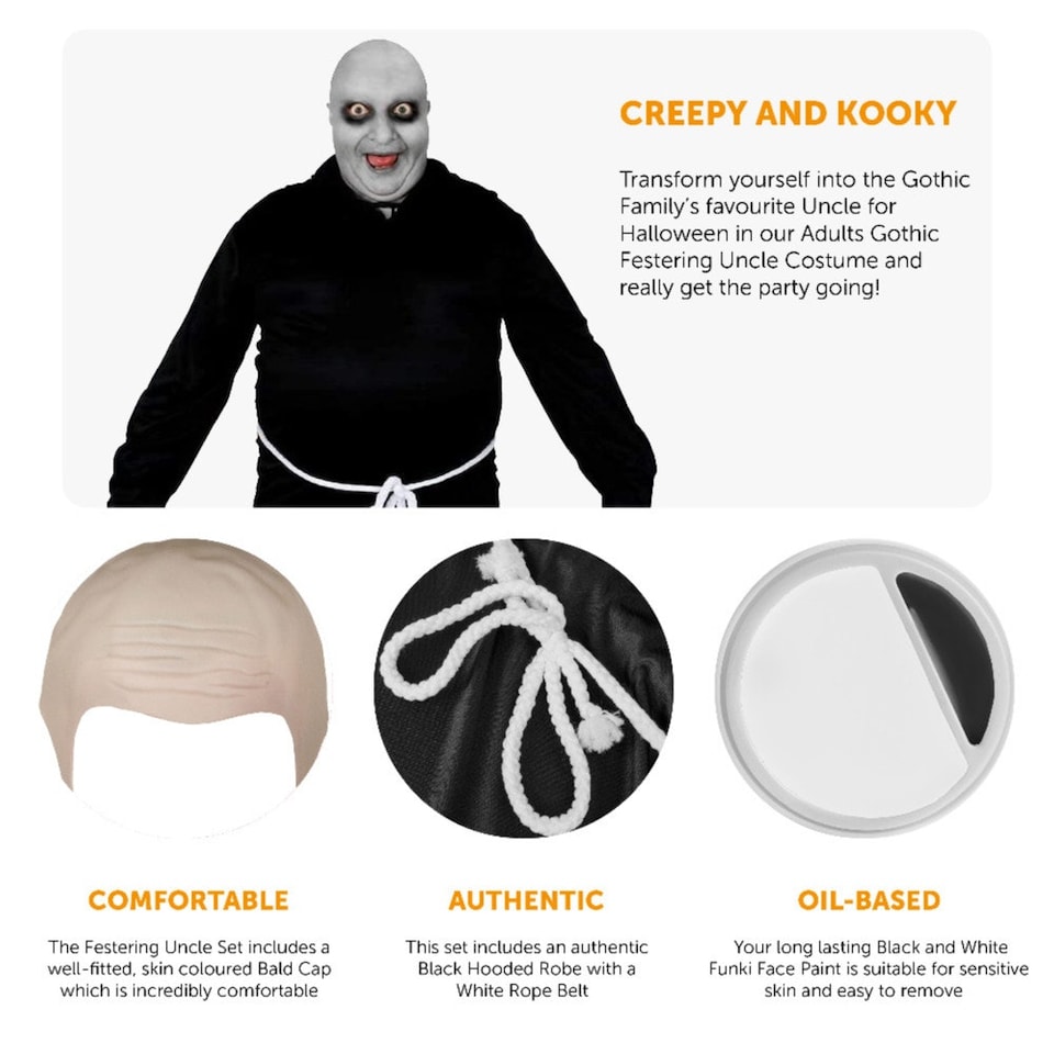 image 1 of Black Bald Festering Uncle Costume | Black | S