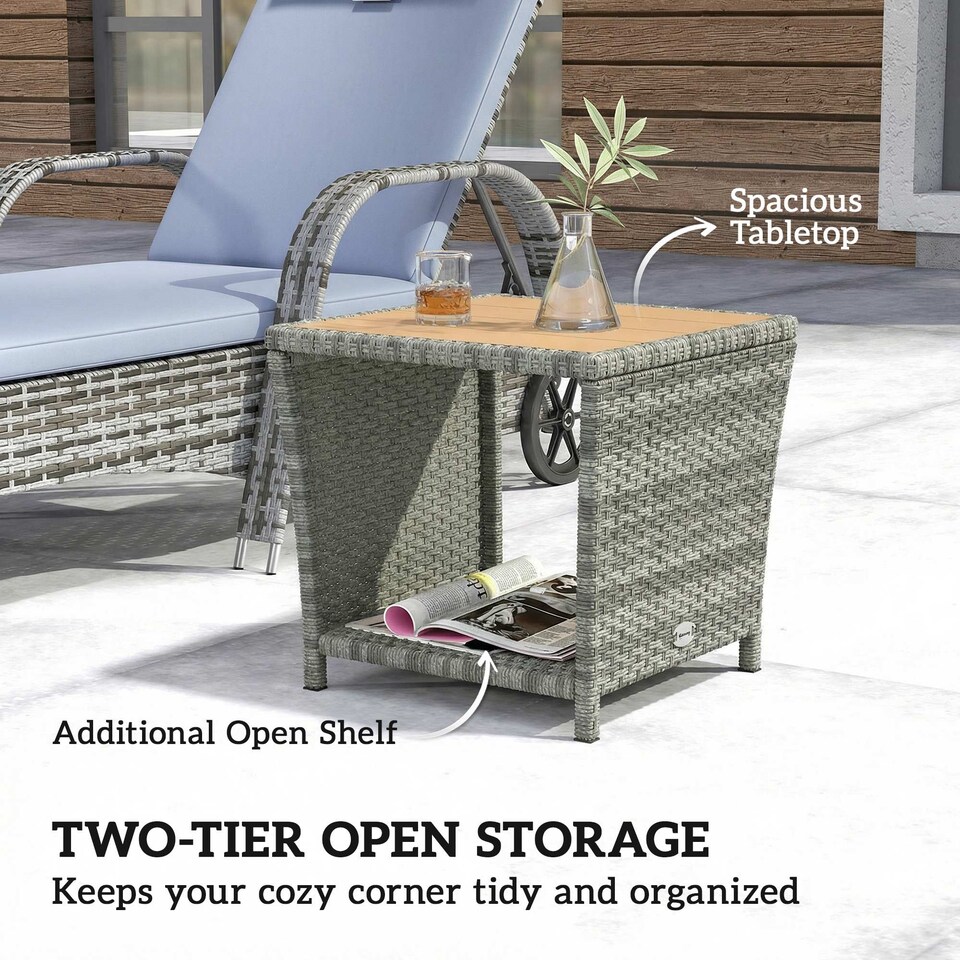 image 1 of Outsunny Side Table 2-Tier with Storage Shelf/Light Grey | Grey | Light Grey | 45 x 45 x 43 cm