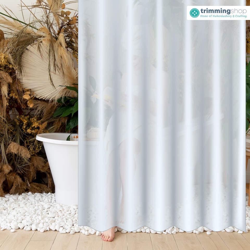 image 1 of PEVA Plain Mould & Mildew Resistant Shower Curtain with 12 Hooks - 180x180cm