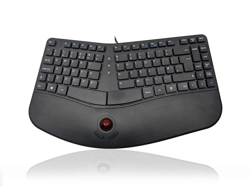 image 1 of Accuratus Contour Keyboard - USB Sculptured Ergonomic Split Key Multimedia Keyboard with Reverse Tilt & Trackball - Black
